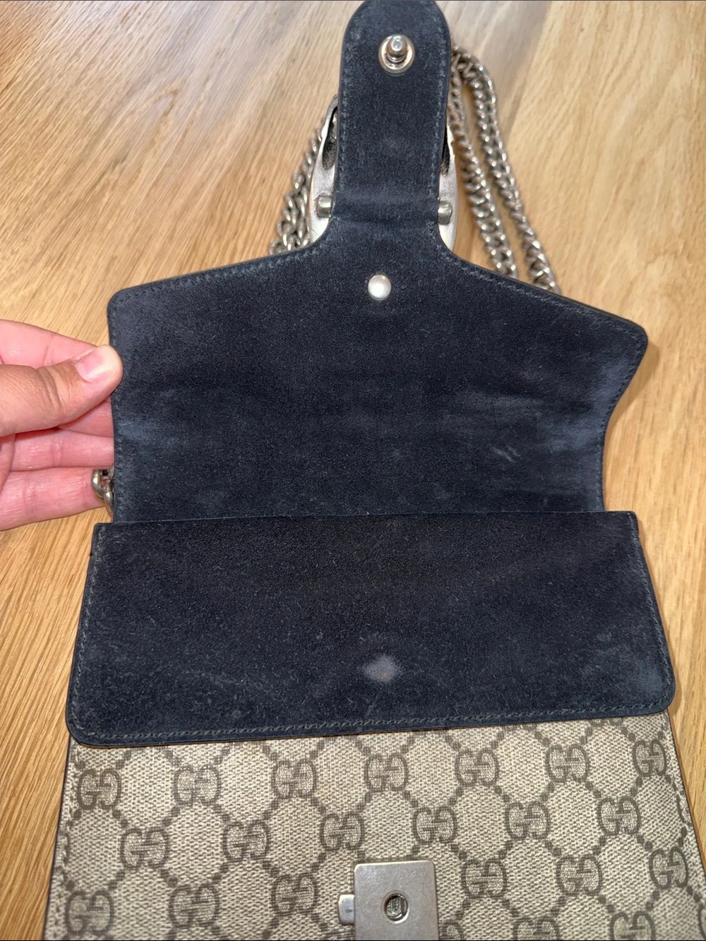 Gucci Beige GG Supreme Shoulder Bag with Black Trim
